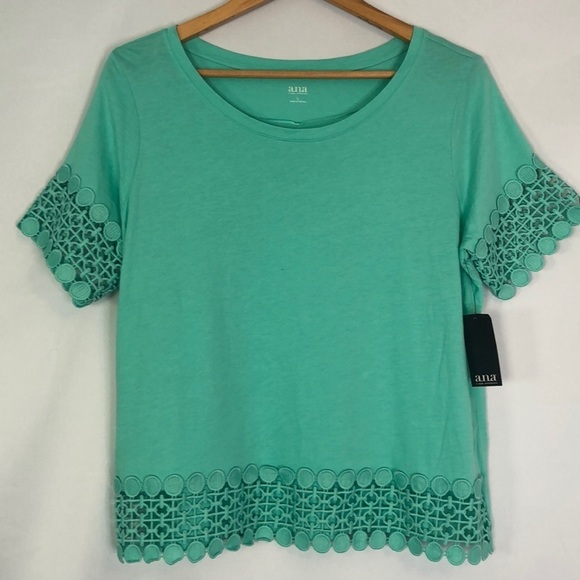 A.N.A Cockatoo Green  Short Sleeve Embellished Lace Size L - Picture 3 of 11